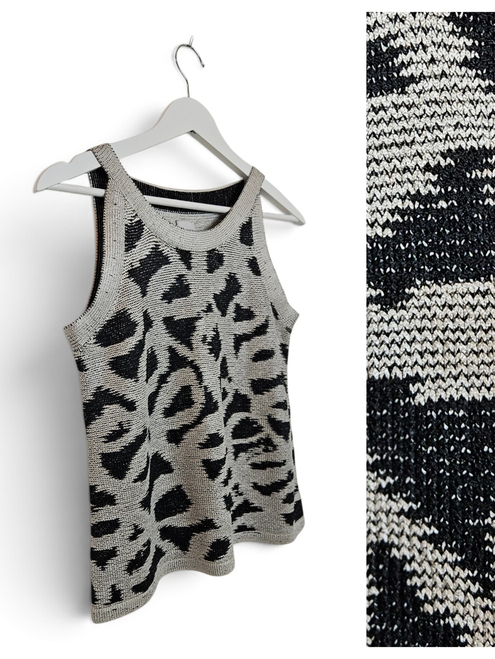 NIC+ZOE Tank PS Squiggle Tape Textured Knit Sleeveless Abstract Black Gray Top